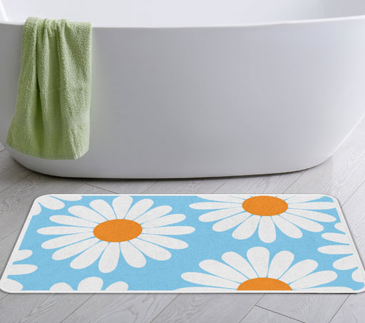 Feblilac White Daisy Green Bath Mat