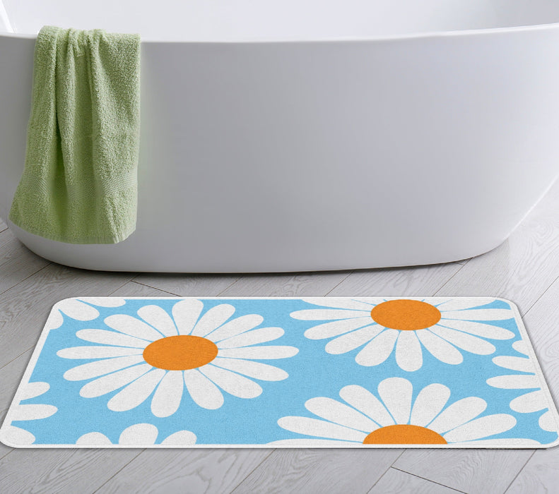 Feblilac White Daisy Green Bath Mat