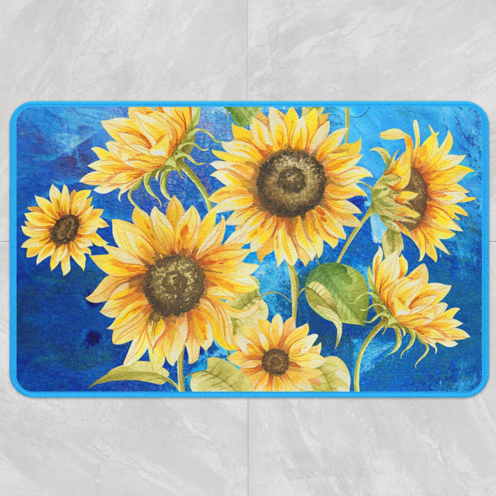 Feblilac White Flower and Blue Ground Bath Mat