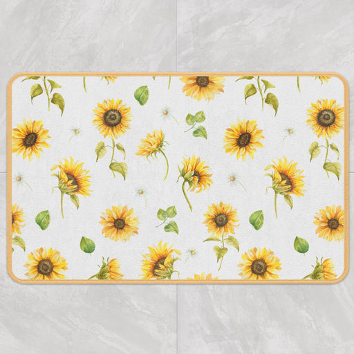 White Ground Sun Flower Bath Mat