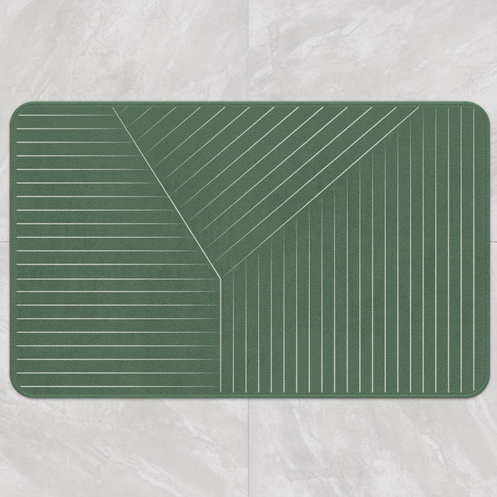 White Line Green Ground  Bath Mat