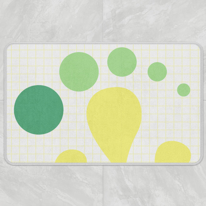 Yellow Green Wave and Dots Bath Mat