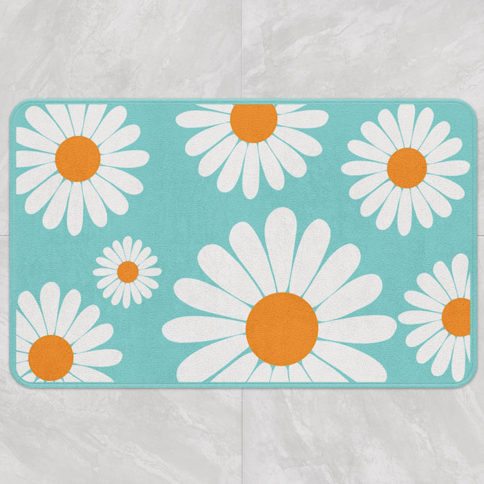 Feblilac White Daisy Green Bath Mat