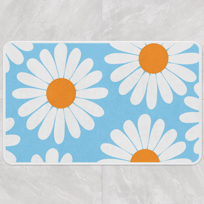 Feblilac White Daisy Green Bath Mat