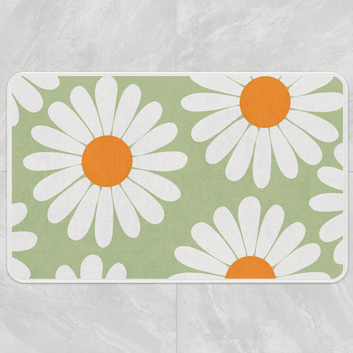 Feblilac White Daisy Green Bath Mat