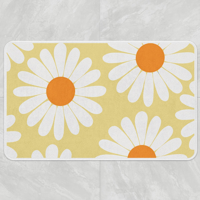 Feblilac White Daisy Green Bath Mat