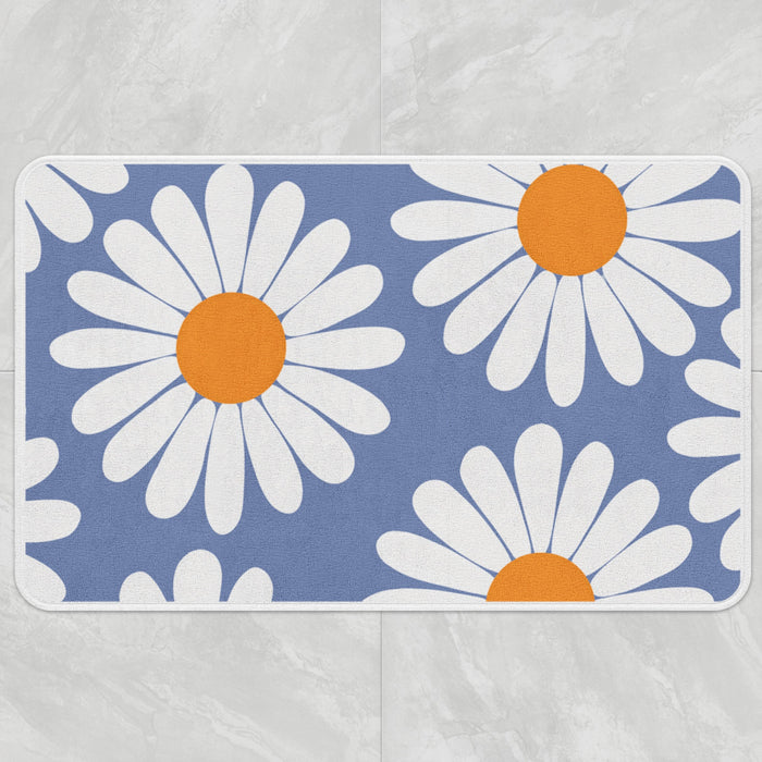 Feblilac White Daisy Green Bath Mat