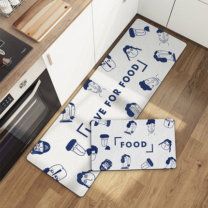 Feblilac Faces and Love for Food PVC Leather Kitchen Mat