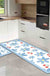 Feblilac Cherries in Blue Flowers PVC Leather Kitchen Mat