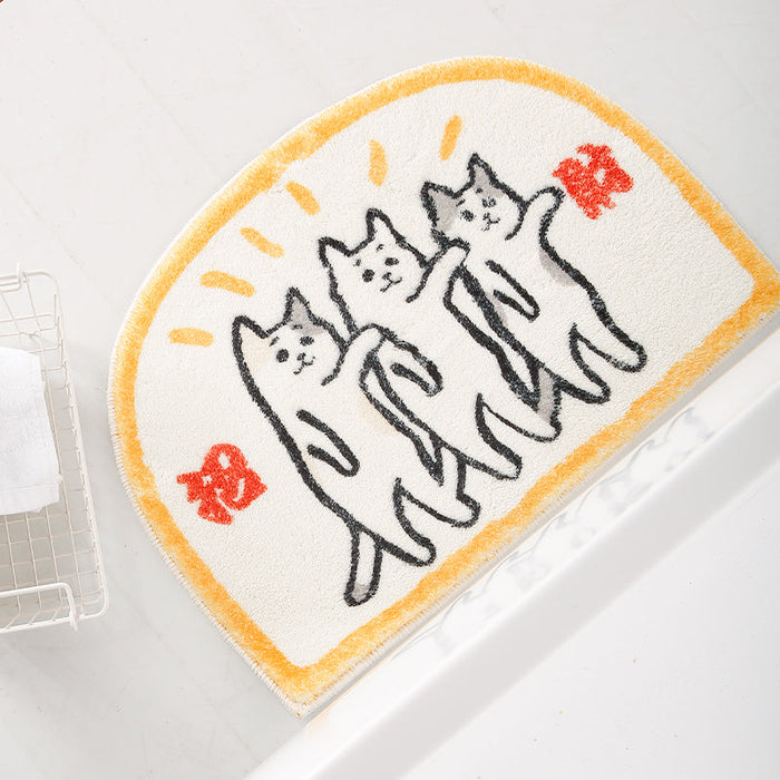 Semicircle Fortune Cats Bath Mat