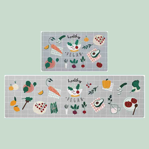 Feblilac Green vegetable Healthy Diet PVC Leather Kitchen Mat PVC Leather Kitchen Mat