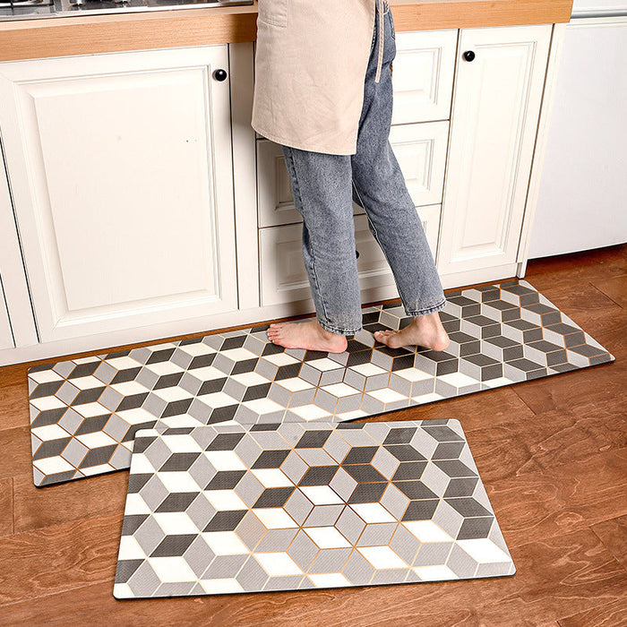 Feblilac Grey Rhombus Geometric Pattern PVC Leather Kitchen Mat