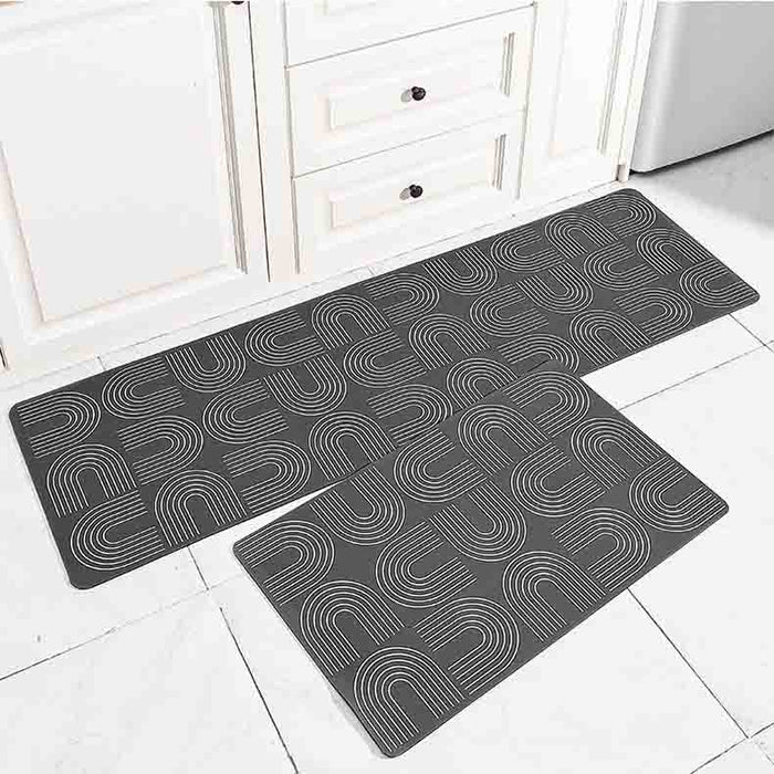 Feblilac Grey U Shaped Pattern PVC Leather Kitchen Mat