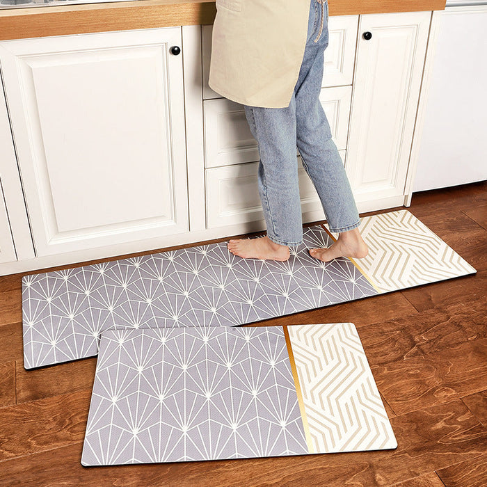 Feblilac Grey and Golden Line Art PVC Leather Kitchen Mat Mom‘s Day Gift