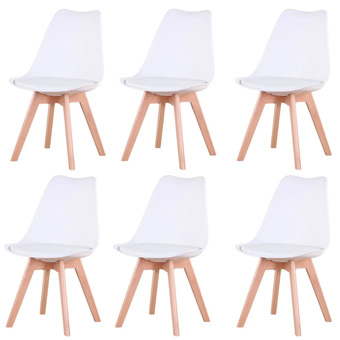 A Set of 6 Nordic Medieval Dining Chairs PU Padded Seat Beech Wood Legs Desk Chairs for Dining Room Bedroom Balcony Restaurant