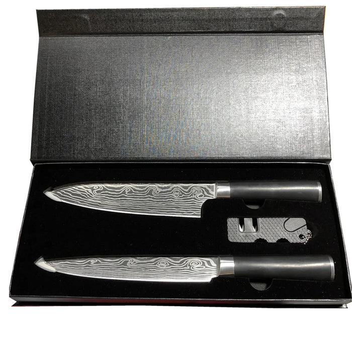 2PCS Best Quality Japanese Santoku Chef Kitchen Knife set with Gift box