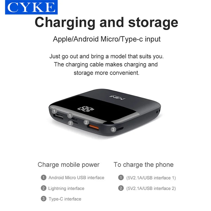 Cyke Q5 10000mAh Mini Power Bank Dual Usb Portable Charger Ultra Slim Mobile power supply Digital display With 2 Usb Port For Ce