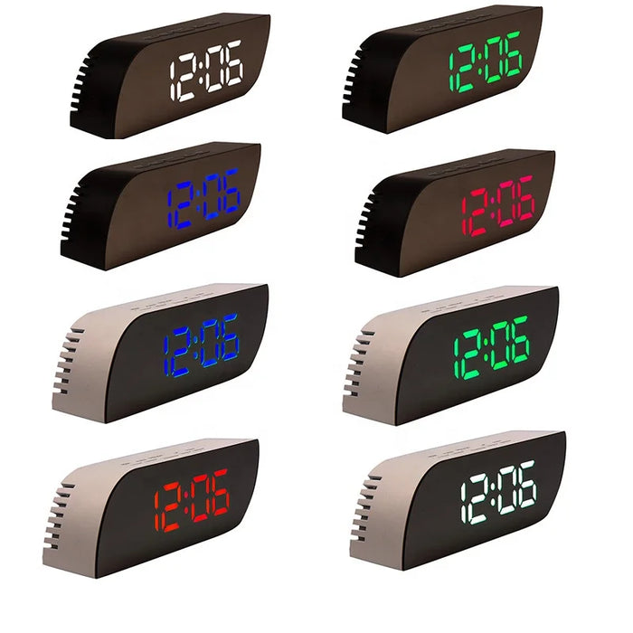 Aesthetic Digital Alarm Clock Mirror Surface Large LED Digits Display with Dimmer Night Mode 018