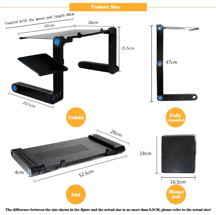 Adjustable Laptop Desk Stand Portable Aluminum Ergonomic Lapdesk For TV Bed Sofa PC Notebook Table Desk Stand With Mouse Pad