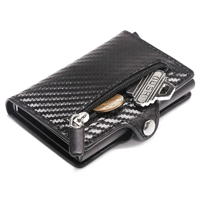 Custom Card Holder Anti-theft Carbon Fiber Wallet Men Credit Card Holder Zipper Coins Pocket Wallet RFID Card Case & Money Clips