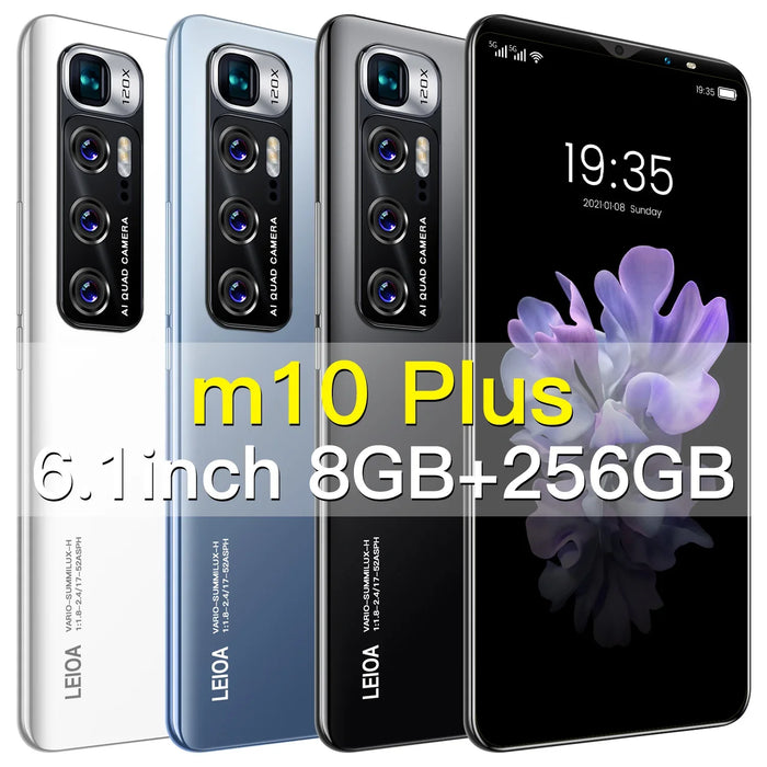 Global Version Smart Phone M10 Plus 6.1 inch 8GB+256GB Waterproof Screen Mobile Phone 5G Android System With 3 Cameras Telephone