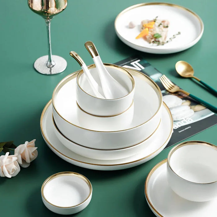  Supplier Dinnerware Full Dinner Sets 18 pcs White Green Royal Ceramic Dinner Set For Restaurant