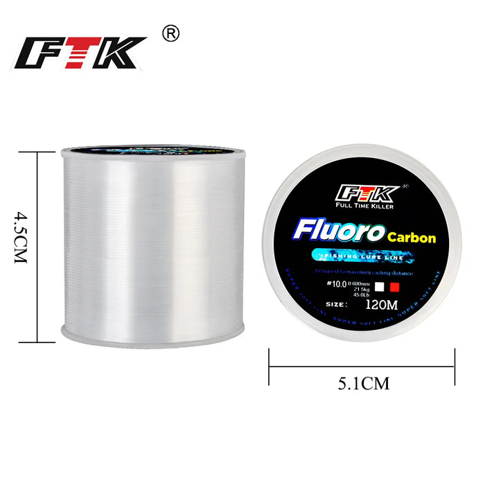 FTK 120m Invisible Fishing Line Speckle Fluorocarbon Coating Fishing Line 0.20mm-0.60mm 7.15LB-45LB Super Strong Spotted Line