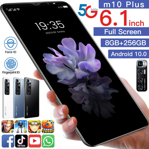 Global Version Smart Phone M10 Plus 6.1 inch 8GB+256GB Waterproof Screen Mobile Phone 5G Android System With 3 Cameras Telephone