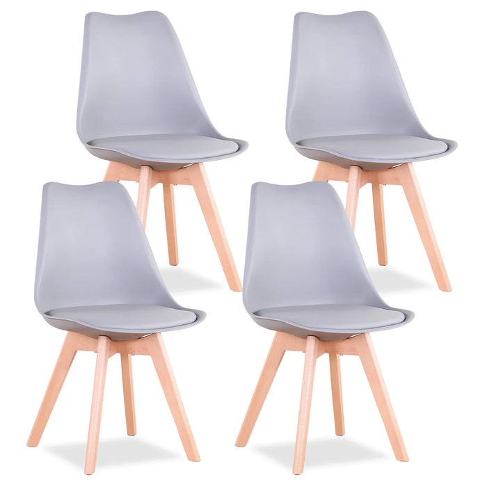 EGOONM Set of 4 Nordic Dining Chairs Inspired Solid Wood Plastic Padded Seat w/ PU Cushion for Living Room Office Furniture Home