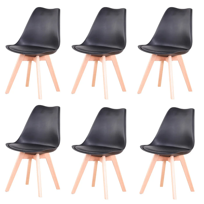 A Set of 6 Nordic Medieval Dining Chairs PU Padded Seat Beech Wood Legs Desk Chairs for Dining Room Bedroom Balcony Restaurant