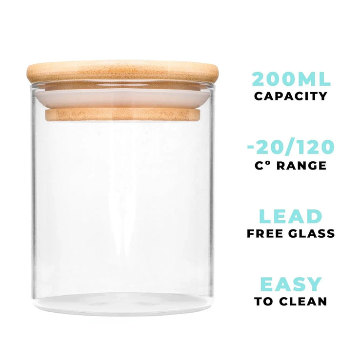 Cylinder Sealed Air Tight Kitchen Glass Spice Jar Container With Bamboo Lid For Storage