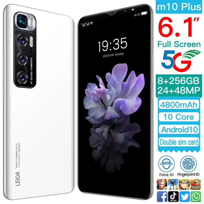 Global Version Smart Phone M10 Plus 6.1 inch 8GB+256GB Waterproof Screen Mobile Phone 5G Android System With 3 Cameras Telephone