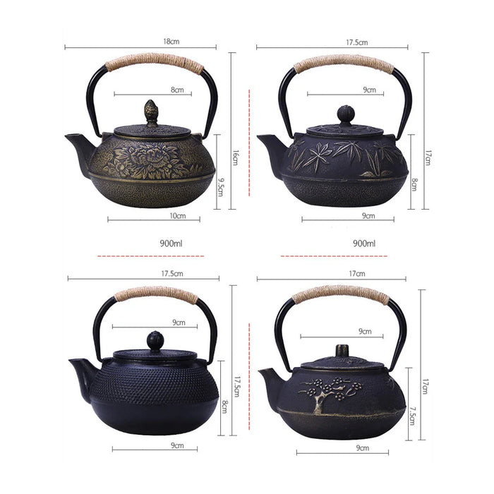 900ML Japanese Style Cast Iron Teapot With Stainless Steel Infuser Strainer Plum Blossom Cast Iron Tea Kettle For Boiling Water