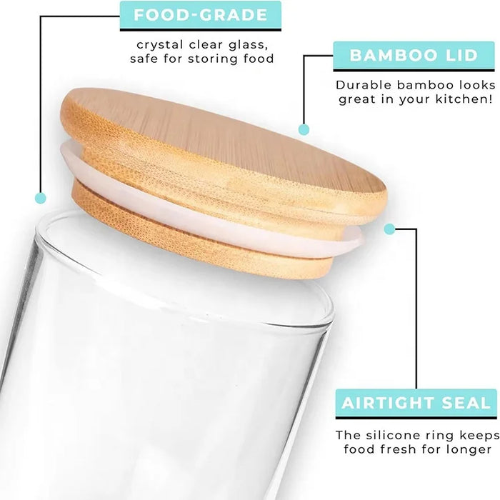 Cylinder Sealed Air Tight Kitchen Glass Spice Jar Container With Bamboo Lid For Storage