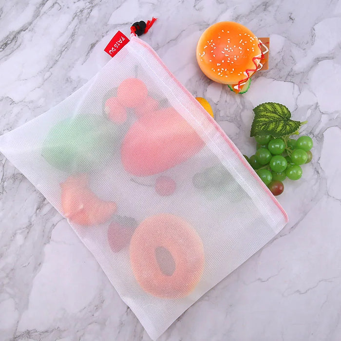 5pcs Mesh Reusable Bag Storage Organizer Female Fruit Vegetable Home Washable Bags Kitchen Storage Bags Free Shipping Items