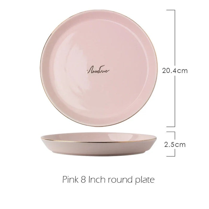 European Style Simple Design Dinner Ware Sets Wholesale Pink Restaurant Ceramic Dinnerware Sets With Logo