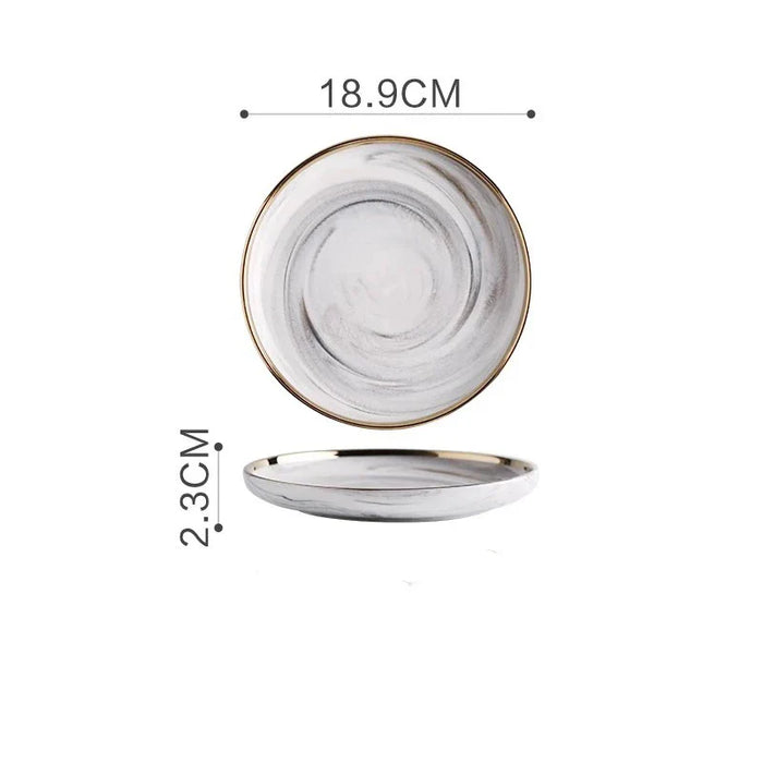 European Style Dinnerware Custom Logo Grey Salad Soup Bowl Porcelain Charger Plate Luxury Ceramic Dinner Set With Gold Rim