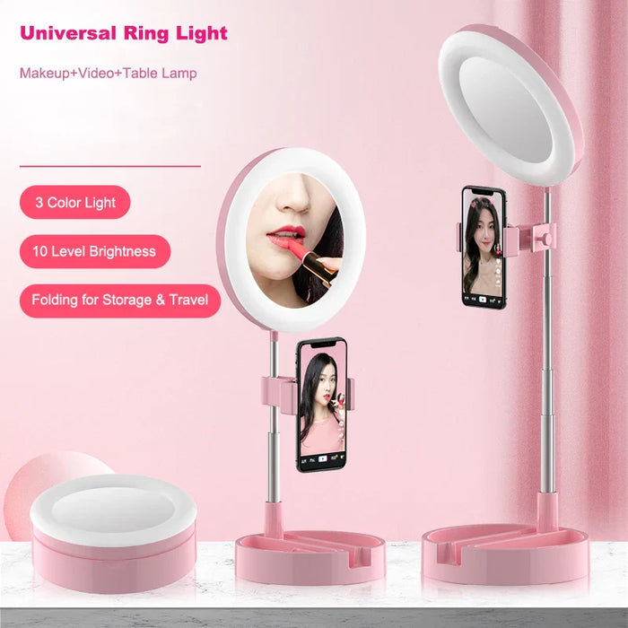 G3 Remote Pink 6 inch Rechargeable Makeup Make Up Table Top Phone Holder Tiktok Selfie Ringlight Ring Light with Mirror