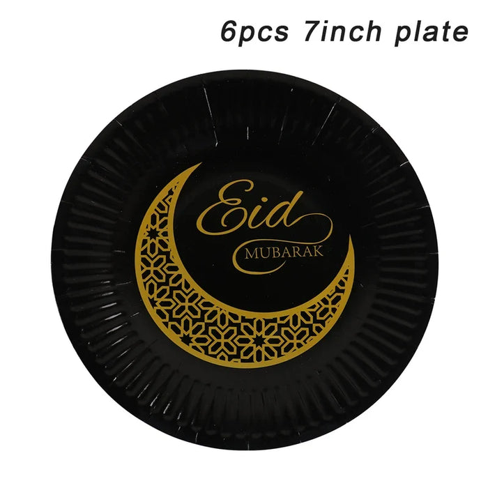 Eid Mubarak Plates Banner Balloon Tableware Ramadan Decoration 2024 Ramadan Kareem Islamic Muslim Party Decor Eid Al Adha Gifts