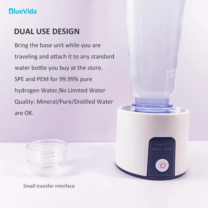 Bluevida Portable and Easy Going 3000ppb Hydrogen Water Generator SPE PEM Dual Chamber H2 Inhalation Bottle With Adapter & Kit