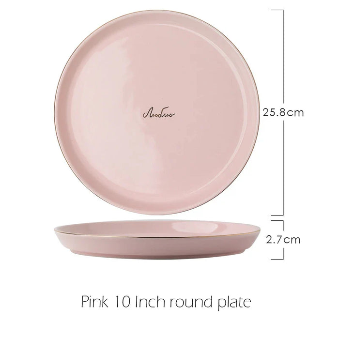 European Style Simple Design Dinner Ware Sets Wholesale Pink Restaurant Ceramic Dinnerware Sets With Logo