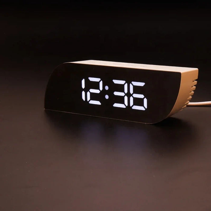 Aesthetic Digital Alarm Clock Mirror Surface Large LED Digits Display with Dimmer Night Mode 018