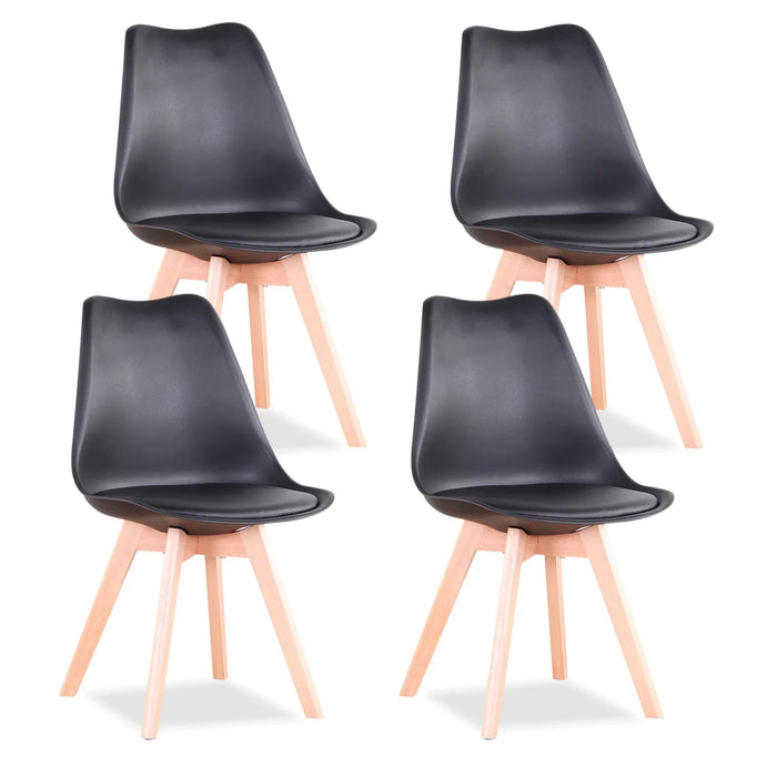 EGOONM Set of 4 Nordic Dining Chairs Inspired Solid Wood Plastic Padded Seat w/ PU Cushion for Living Room Office Furniture Home