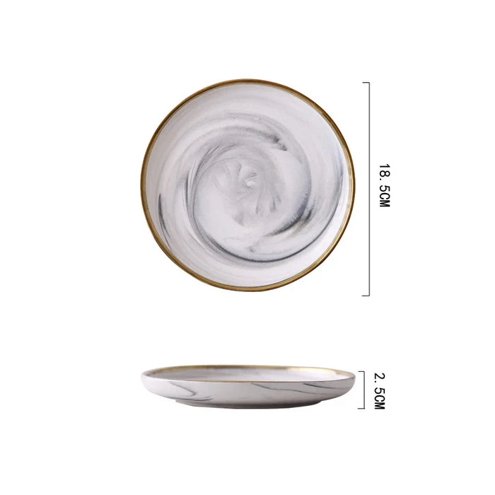 European Style Dinnerware Custom Logo Grey Salad Soup Bowl Porcelain Charger Plate Luxury Ceramic Dinner Set With Gold Rim