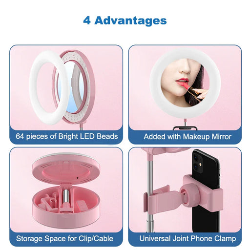 G3 Remote Pink 6 inch Rechargeable Makeup Make Up Table Top Phone Holder Tiktok Selfie Ringlight Ring Light with Mirror