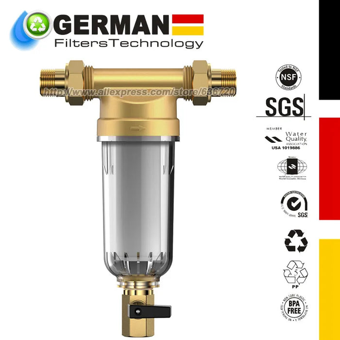 2700L/H Reusable Whole House Spindown Pre Sediment Water Filter, 40 Micron, Water Pre-Filter System, 3/4" FNPT + 1/2"MNPT, Brass