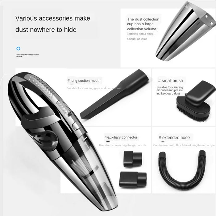 Car vacuum cleaner, portable wireless charging car wet and dry vacuum cleaner, household handheld high-power vacuum cleaner