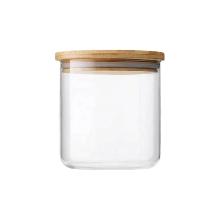 Cylinder Sealed Air Tight Kitchen Glass Spice Jar Container With Bamboo Lid For Storage