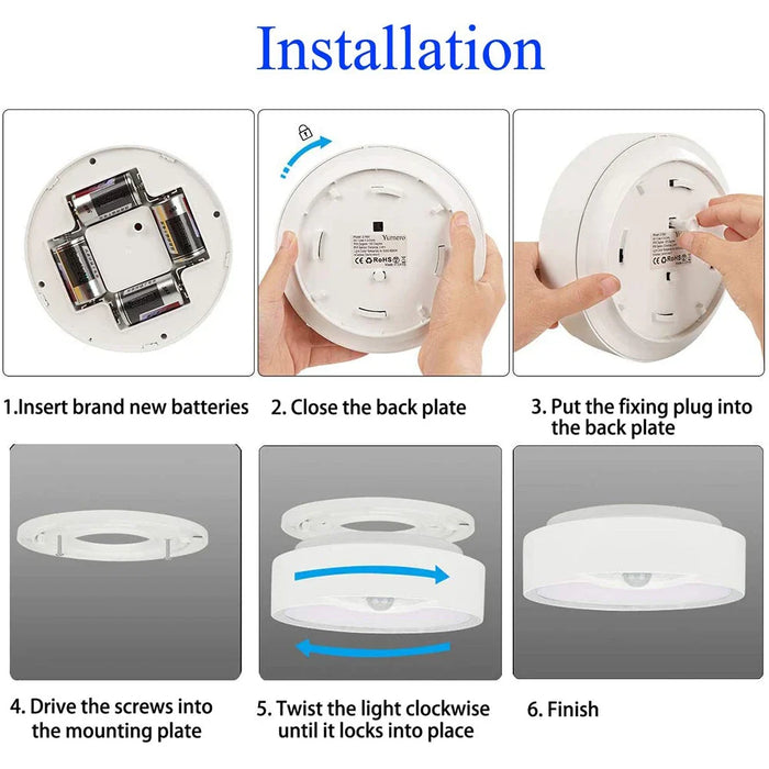 80LED Super Bright Under Motion Sensor Ceiling Light Battery Operated Indoor Lamp For Home Bedroom Closet Kitchen Daylight 300LM