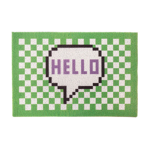 Hello Green Check Door Mat